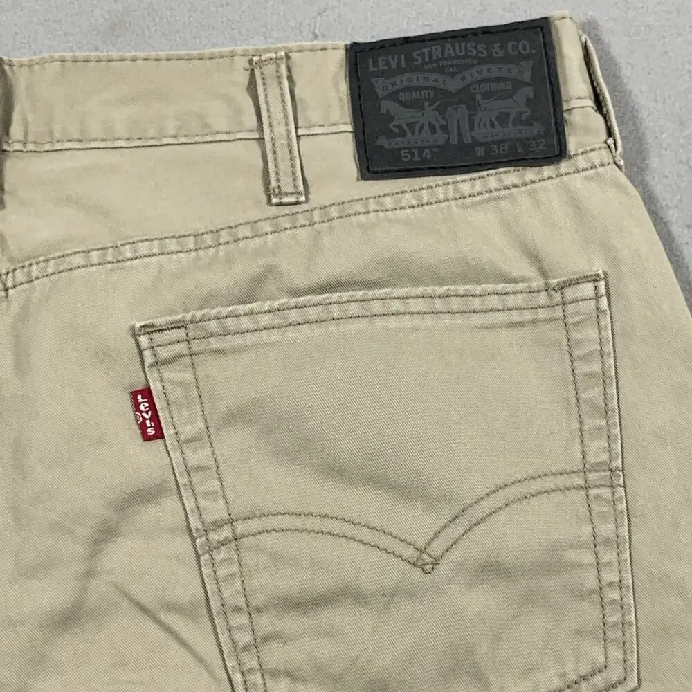 Levi’s 514 Straight Fit Pants Men 38x30 Khaki Stretch Twill‎ Jeans Tag 38x32